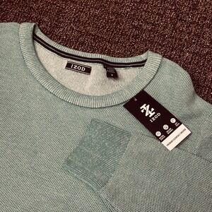 IZOD Premium Essentials Crewneck Sweater Mens Medium Beryl Green Text Knit NWT
